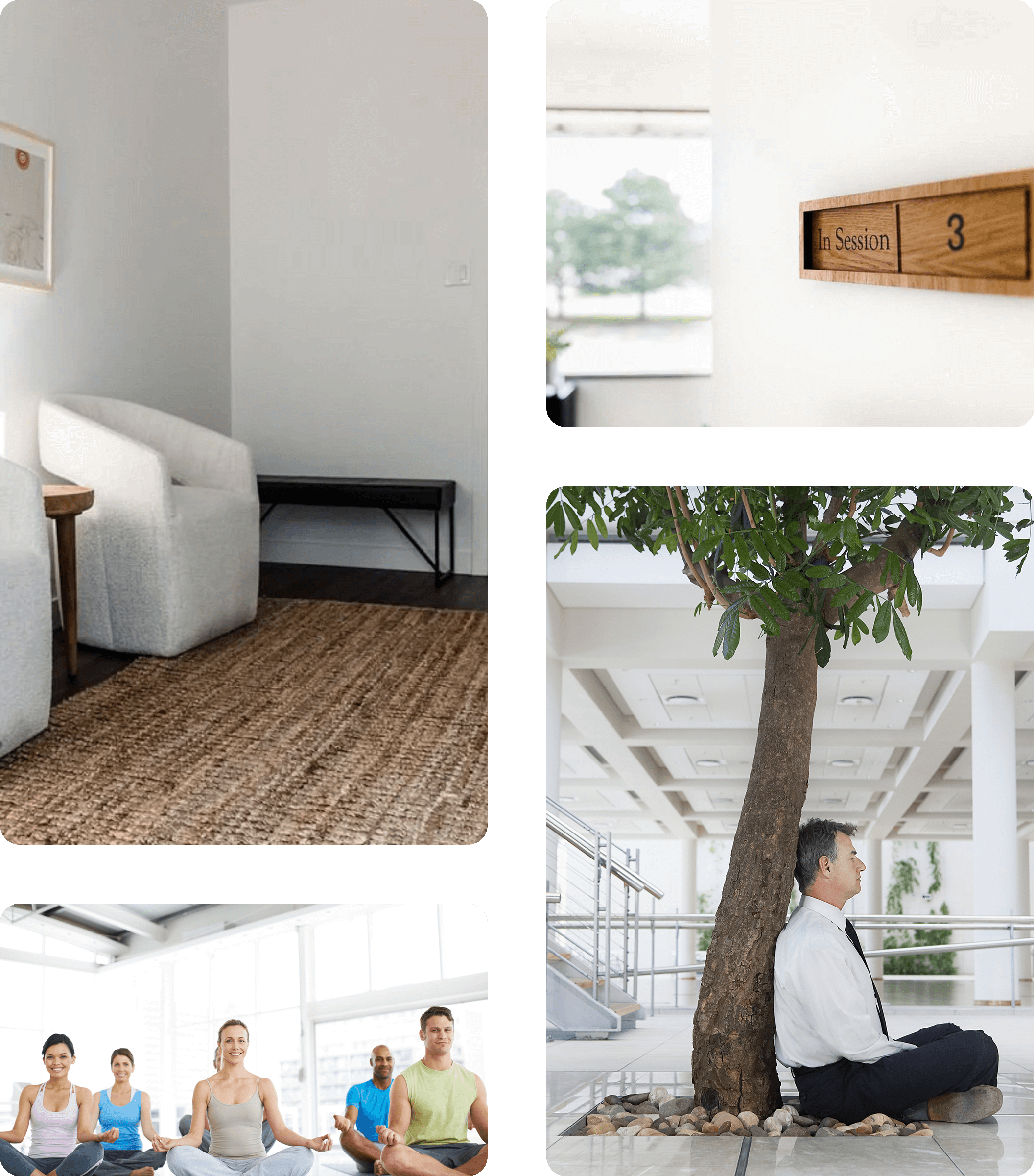 Various therapeutic modalities offered at Mindfulness for Health, including mindfulness, psychotherapy, and trauma-informed care, depicted in a supportive environment.