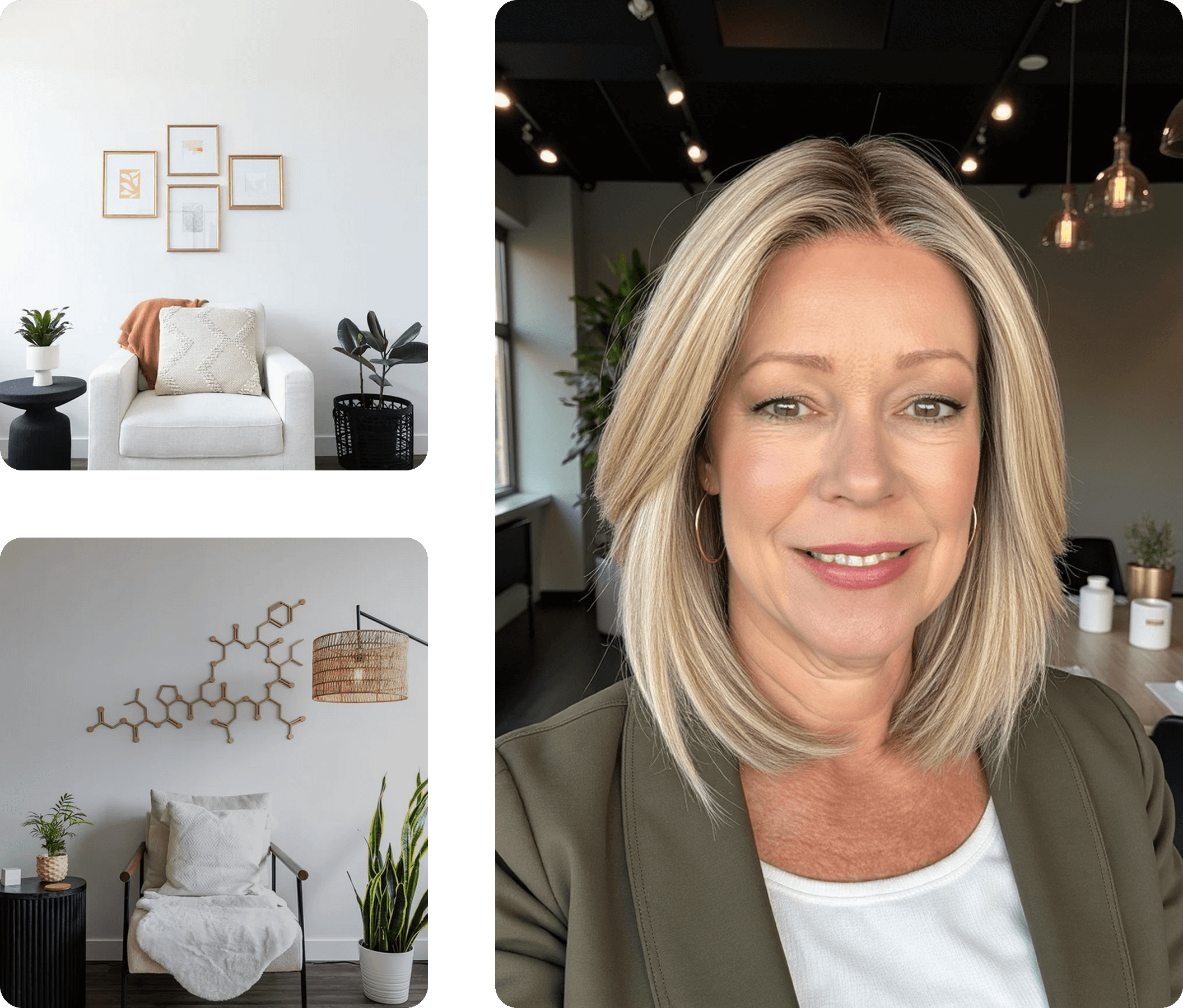 Angie Kingma, Registered Psychotherapist, offering compassionate mindfulness-based therapy in a calm, welcoming office setting.