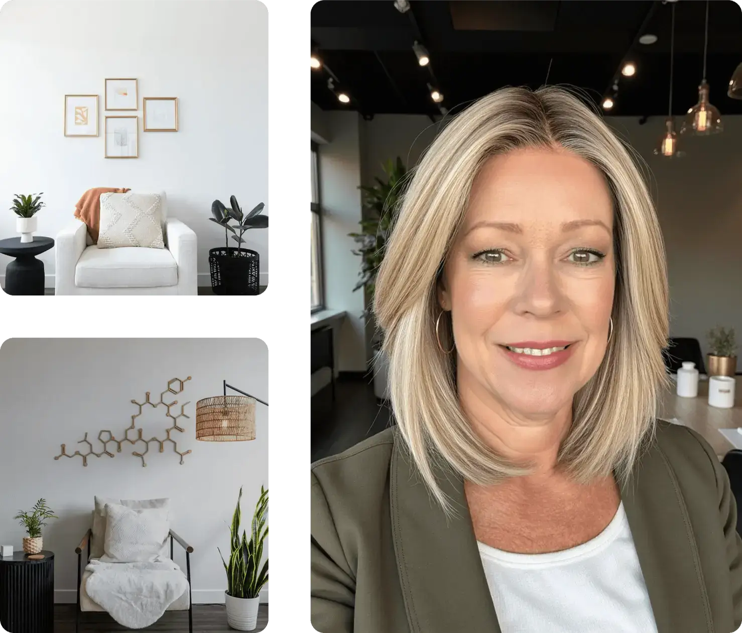 Angie Kingma, Registered Psychotherapist, offering compassionate mindfulness-based therapy in a calm, welcoming office setting.